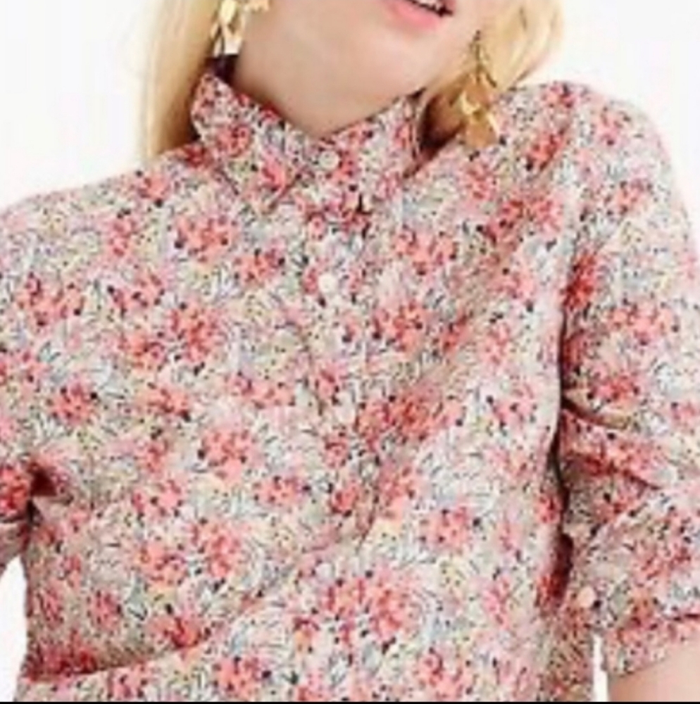 J. Crew Liberty Art Fabric Long Sleeve Half Button Blouse Size 8 Swirling Petals